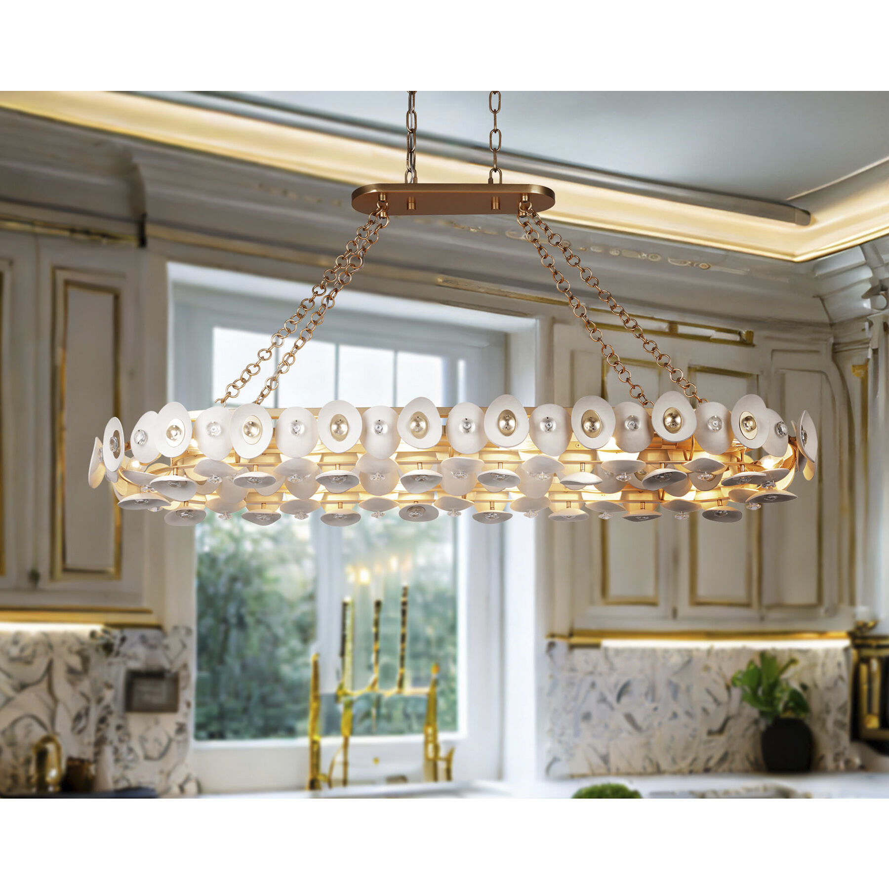Niu 14 Light 49 inch Coconut Shell Gold / Coconut Shell White Island Light Ceiling Light