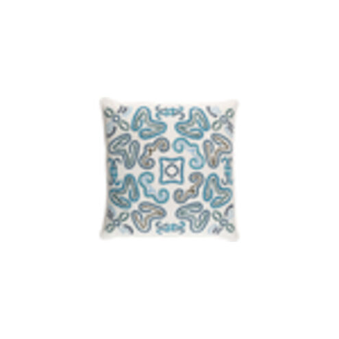 Avana 20 X 20 inch Cream and Sky Blue Throw Pillow