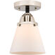 Nouveau 2 Small Cone 1 Light 6 inch Black Polished Nickel Semi-Flush Mount Ceiling Light in Matte White Glass