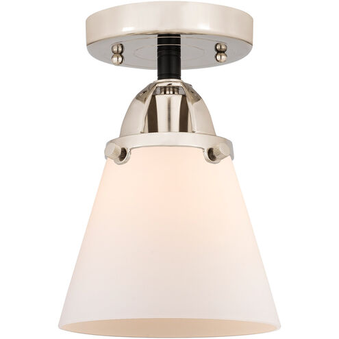 Nouveau 2 Small Cone 1 Light 6 inch Black Polished Nickel Semi-Flush Mount Ceiling Light in Matte White Glass