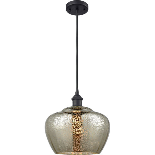 Ballston Large Fenton LED 11 inch Matte Black Mini Pendant Ceiling Light in Mercury Glass, Ballston
