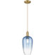 Downtown Urban Brookhaven Flute 1 Light 7 inch Brushed Brass Mini Pendant Ceiling Light in Sapphire Blue Glass