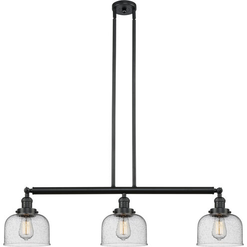 Franklin Restoration Large Bell 3 Light 41 inch Matte Black Island Light Ceiling Light in Seedy Glass, Franklin Restoration