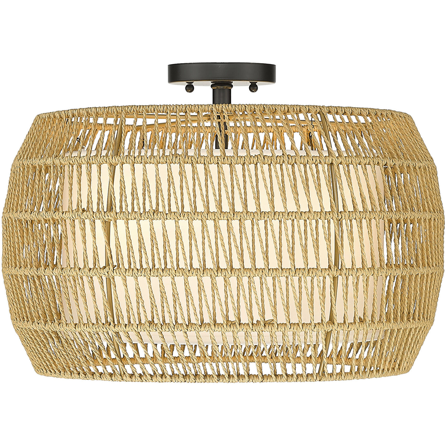 Everly 4 Light 19 inch Matte Black Semi-Flush Mount Ceiling Light in Natural Rattan