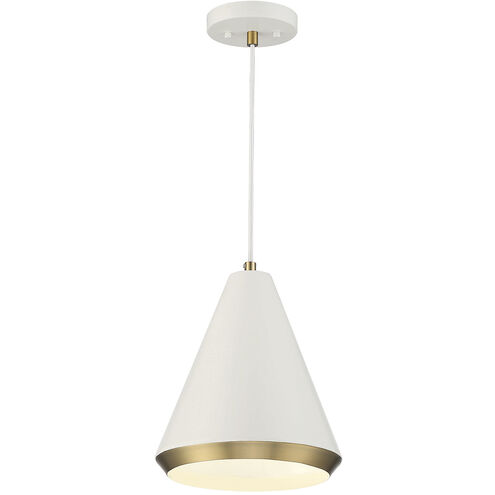 Vintage 1 Light 10 inch White and Natural Brass Pendant Ceiling Light in White with Natural Brass