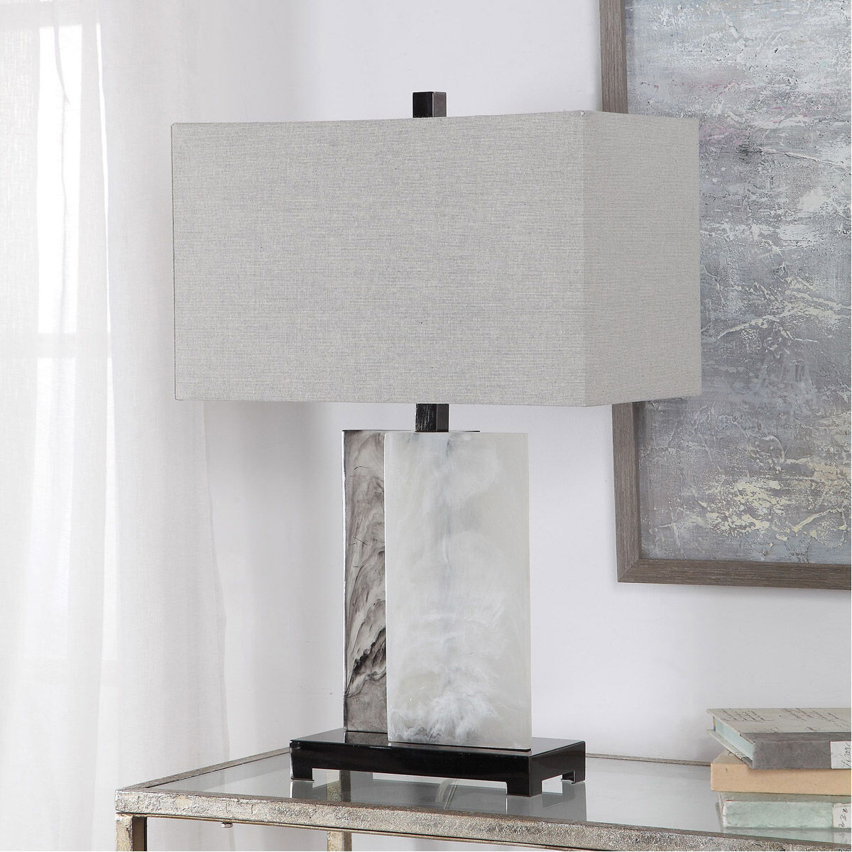 Vanda 26 inch 150 watt Stone and Polished Nickel Table Lamp Portable Light