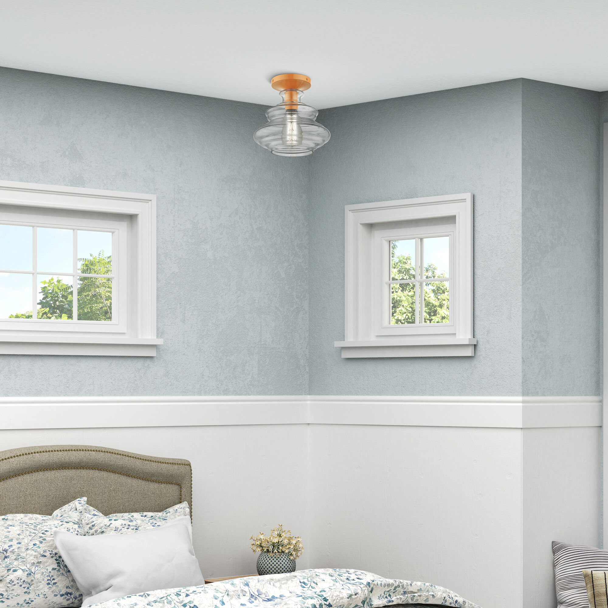 Everett 1 Light 9 inch Shiny Orange Semi-Flush Ceiling Light