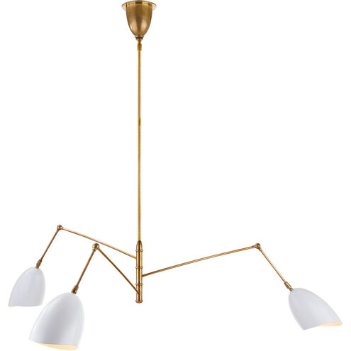 AERIN Sommerard 3 Light 62 inch Hand-Rubbed Antique Brass and White Triple Arm Chandelier Ceiling Light, Large
