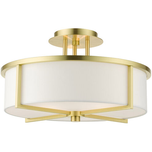 Wesley 3 Light 16 inch Satin Brass Semi Flush Ceiling Light