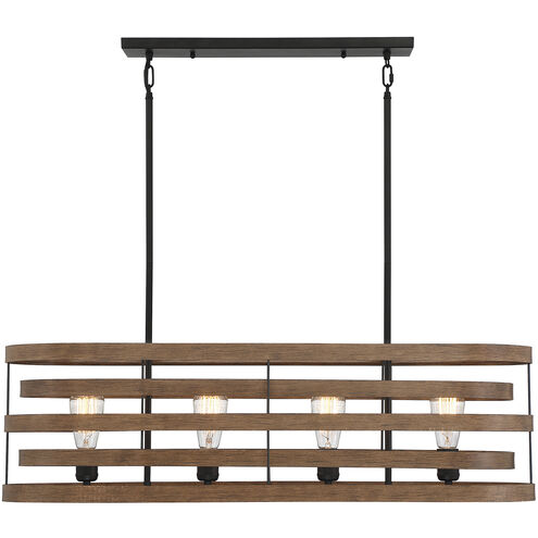 Blaine 4 Light 38 inch Natural Walnut with Black Accents Linear Chandelier Ceiling Light