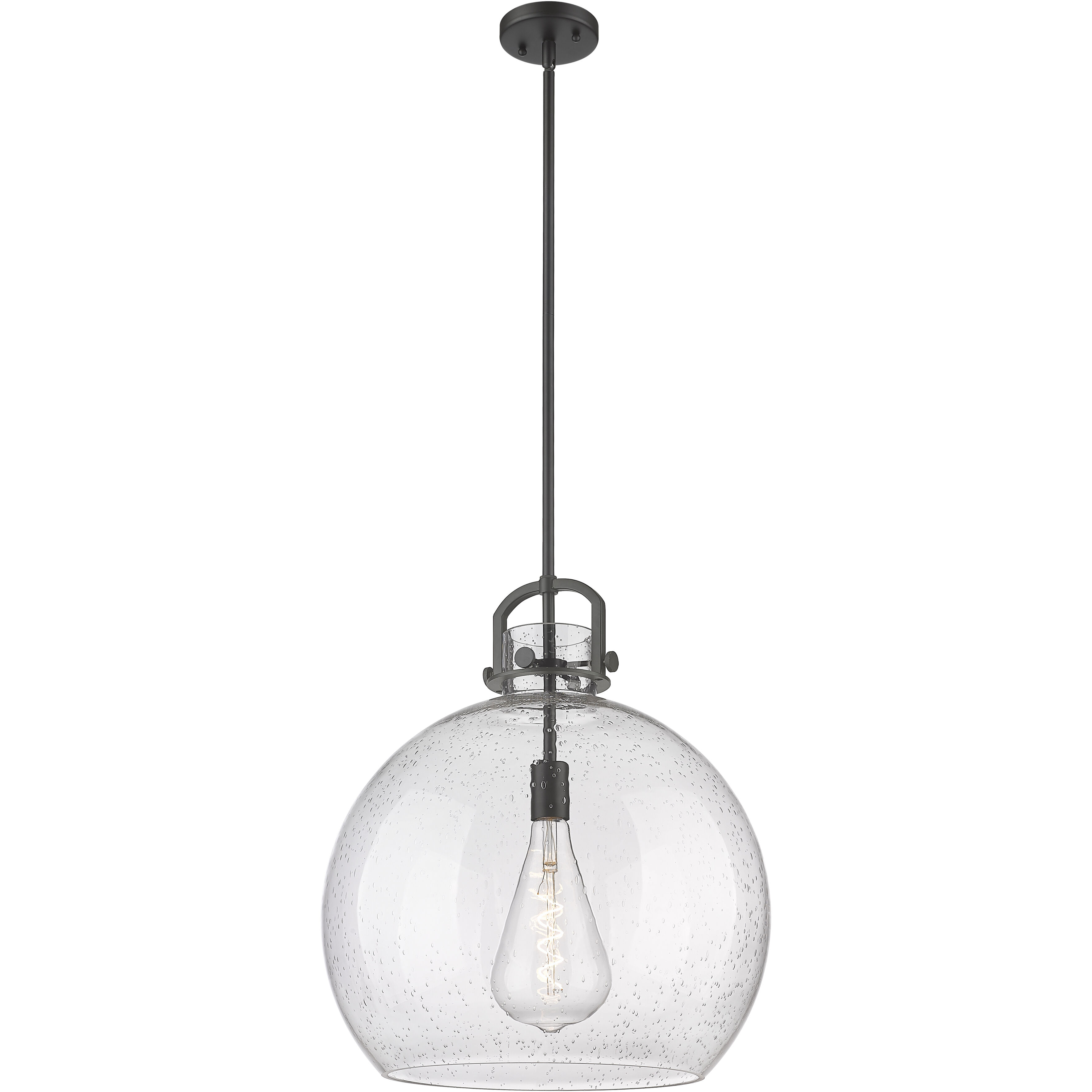 Newton Sphere 1 Light 18 inch Matte Black Pendant Ceiling Light in Seedy Glass
