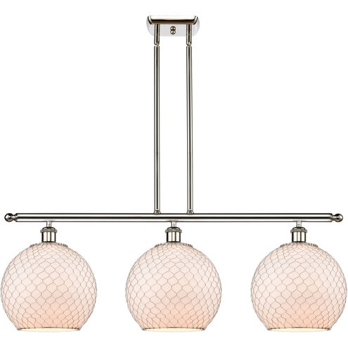 Ballston Large Farmhouse Chicken Wire 3 Light 36 inch Polished Nickel Island Light Ceiling Light in White Glass with Nickel Wire, Ballston