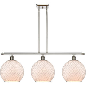 Ballston Large Farmhouse Chicken Wire 3 Light 36 inch Polished Nickel Island Light Ceiling Light in White Glass with Nickel Wire, Ballston