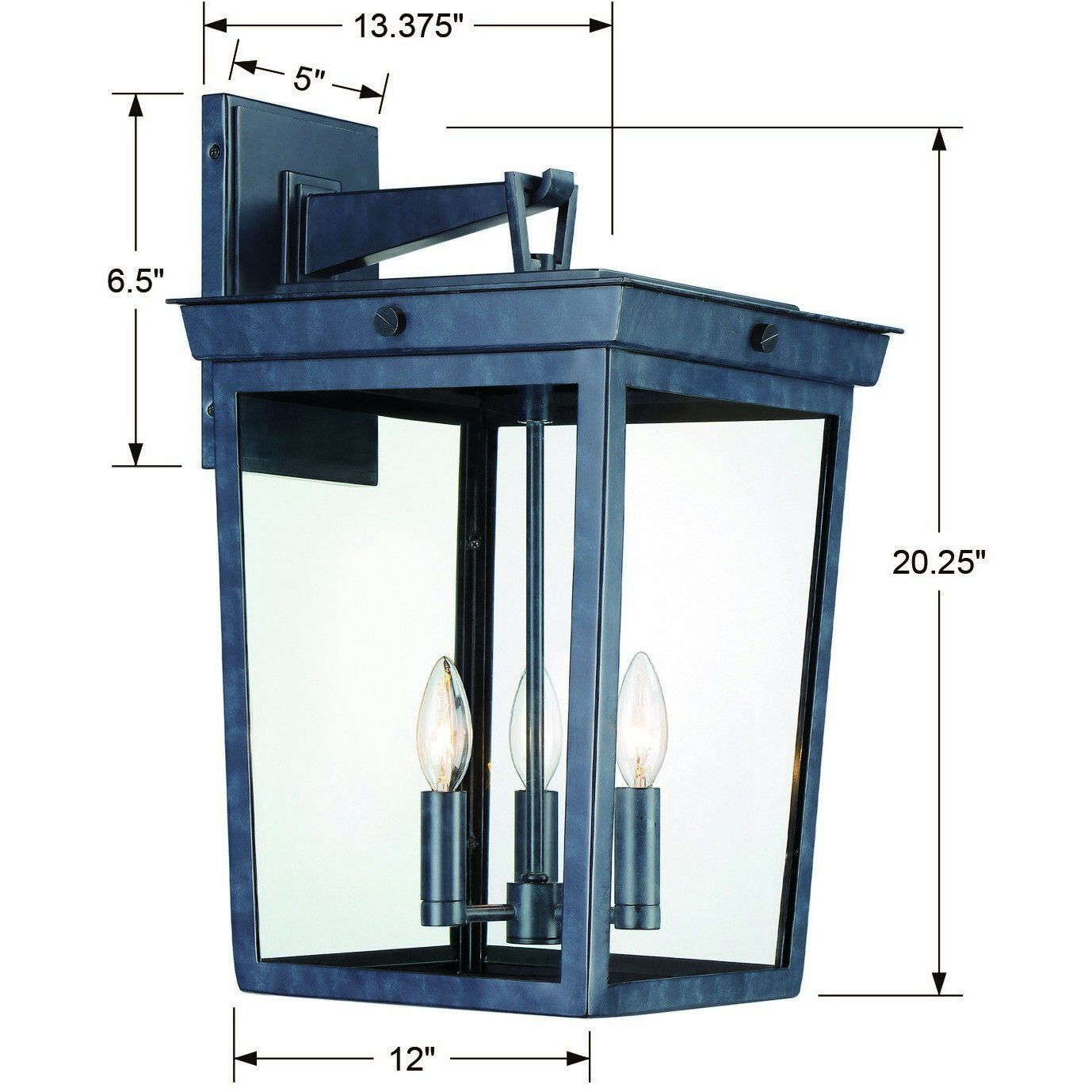 Belmont 3 Light 20 inch Graphite Outdoor Sconce