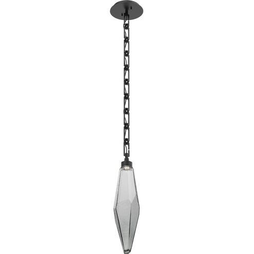 Rock Crystal LED 6 inch Matte Black Pendant Ceiling Light in 3000K LED, Smoke, Rectangular Chain