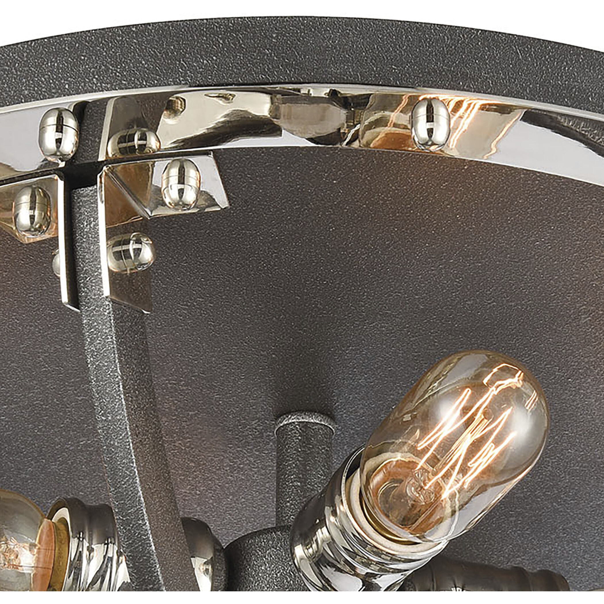 Riveted Plate 4 Light 19 inch Silverdust Iron with Polished Nickel Flush Mount Ceiling Light