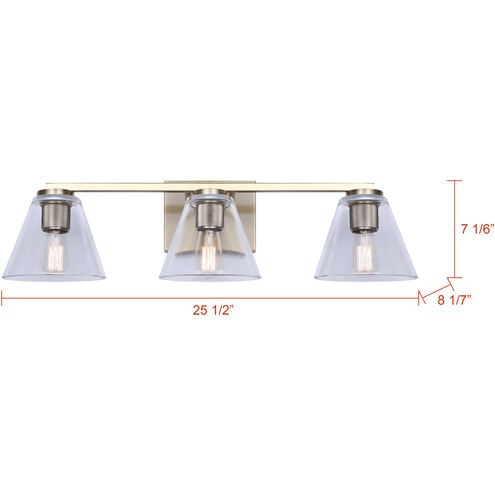 Berklie 3 Light 25.5 inch Gold Vanity Light Wall Light