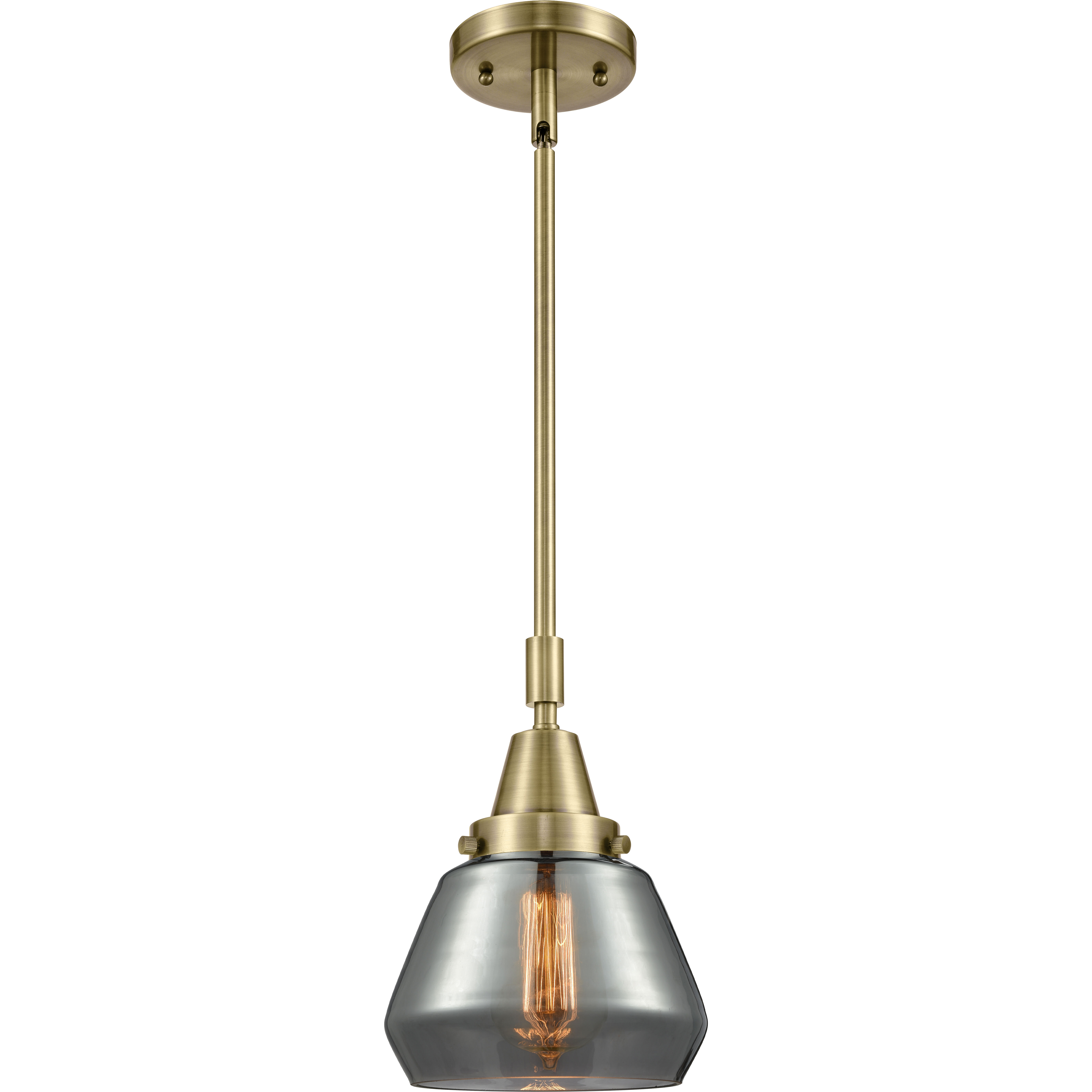 Franklin Restoration Fulton LED 7 inch Antique Brass Mini Pendant Ceiling Light in Plated Smoke Glass