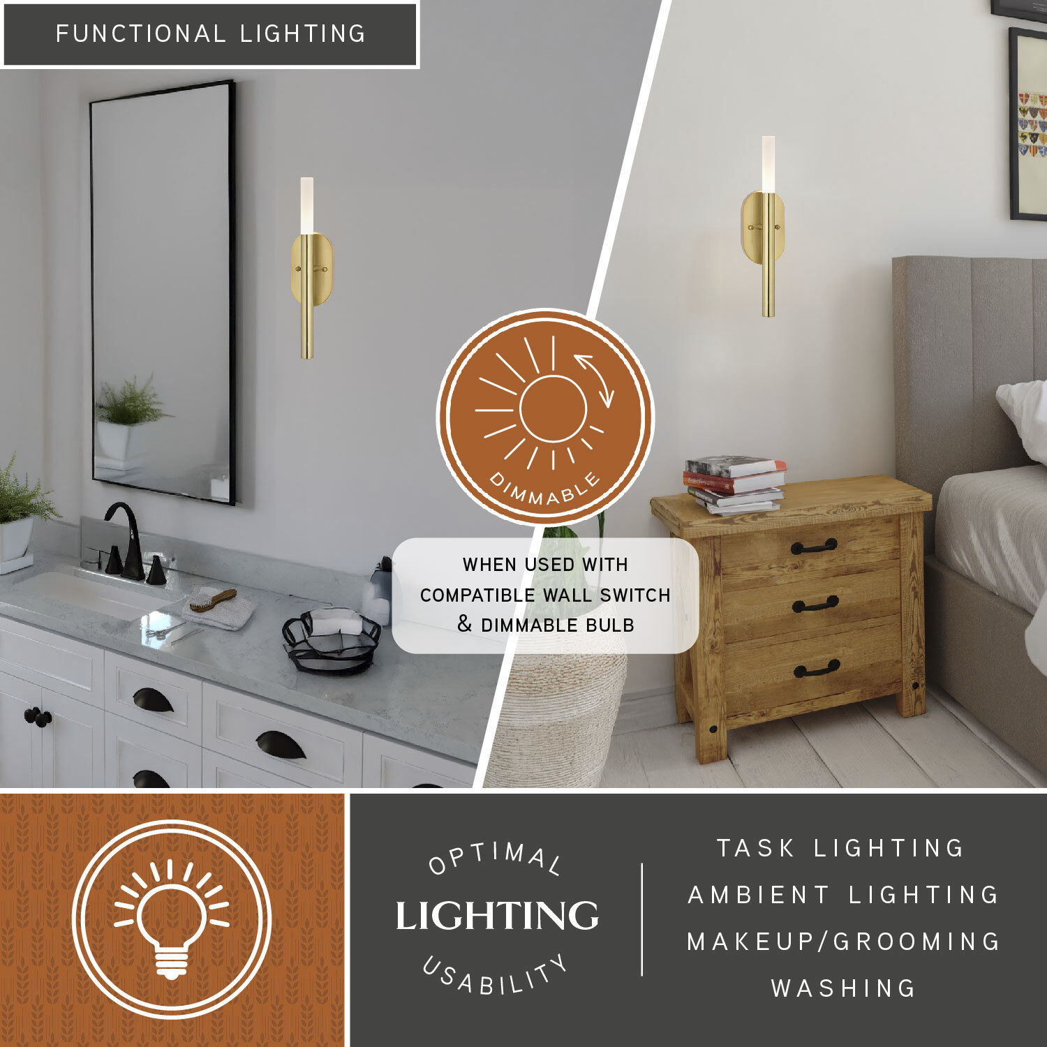 Fulton LED 4.25 inch Satin Brass ADA Wall Light