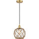 Edison Farmhouse Rope 1 Light 8 inch Satin Gold Mini Pendant Ceiling Light