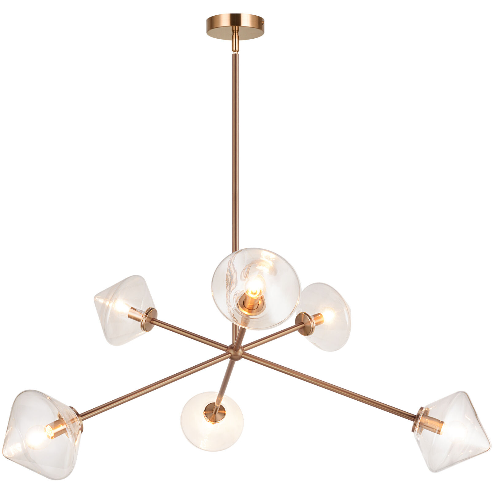 Novo 6 Light 33.75 inch Aged Gold Brass Pendant Ceiling Light in Aged Gold Brass and Clear