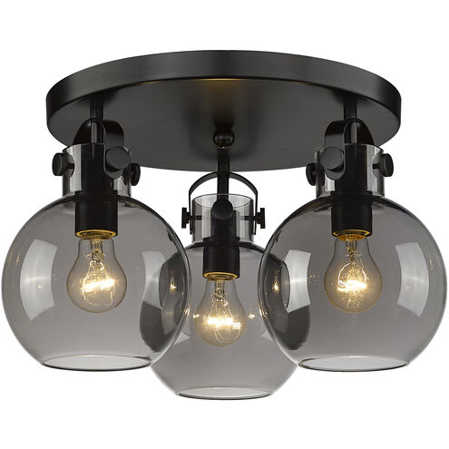 Newton Sphere 3 Light 19.63 inch Matte Black Flush Mount Ceiling Light in Plated Smoke Glass
