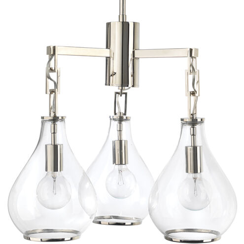 Tear Drop 3 Light 22 inch Clear Glass & Nickel Chandelier Ceiling Light