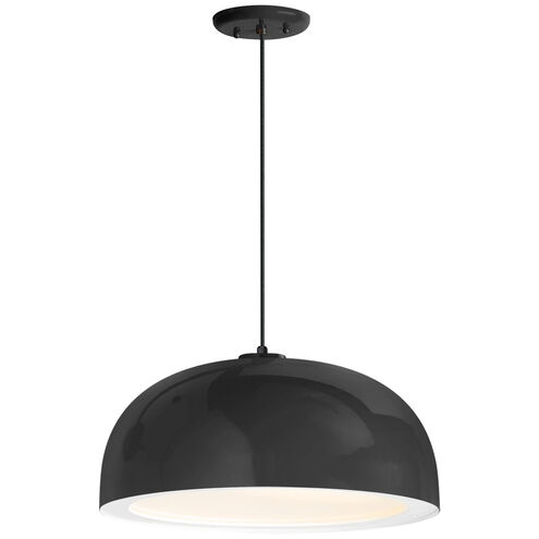 Dome 1 Light 14 inch Black Pendant Ceiling Light, Gloss White Glass Solite Diffuser, Modern Visions