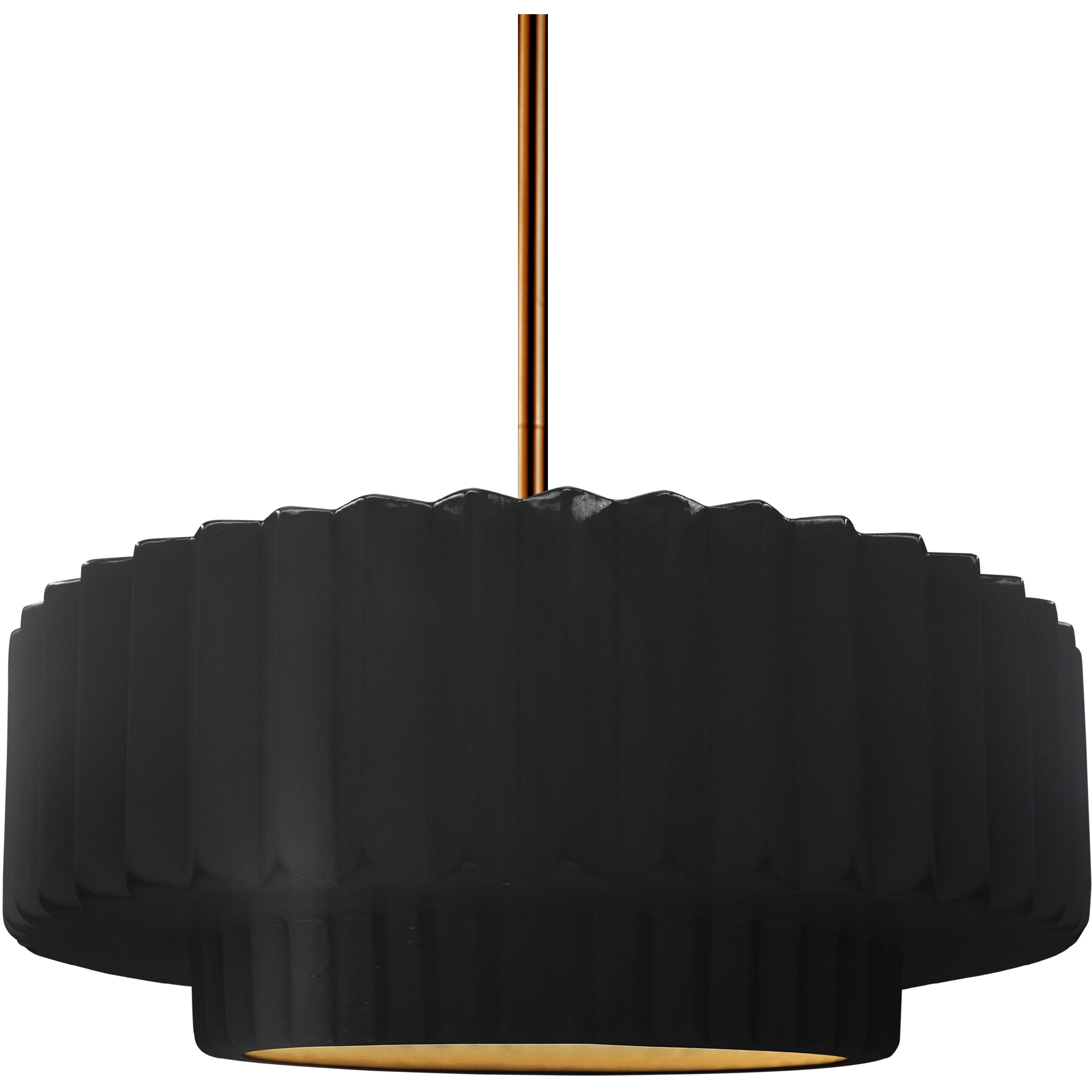 Radiance Collection - Pleated Tier Pendant Ceiling Light in Brushed Brass, Dedicated LED, Black Cord, Carbon Matte Black/Champagne Gold, 14.5W x 5.25H, Form+Finish+Function