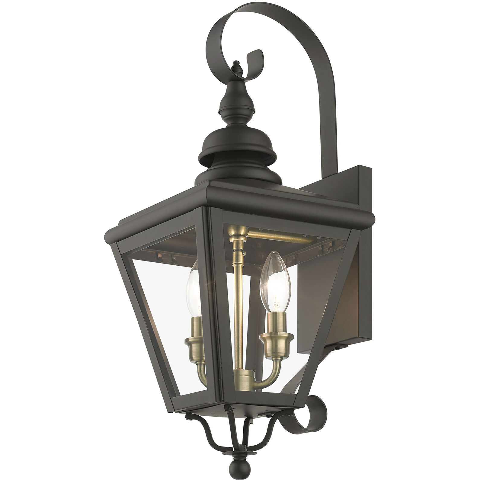Adams 2 Light 21.5 inch Bronze with Antique Brass Finish Cluster Outdoor Wall Lantern in Bronze with Antique Brass Accent, Medium