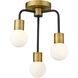 Neutra 3 Light 14 inch Matte Black and Foundry Brass Semi Flush Mount Ceiling Light