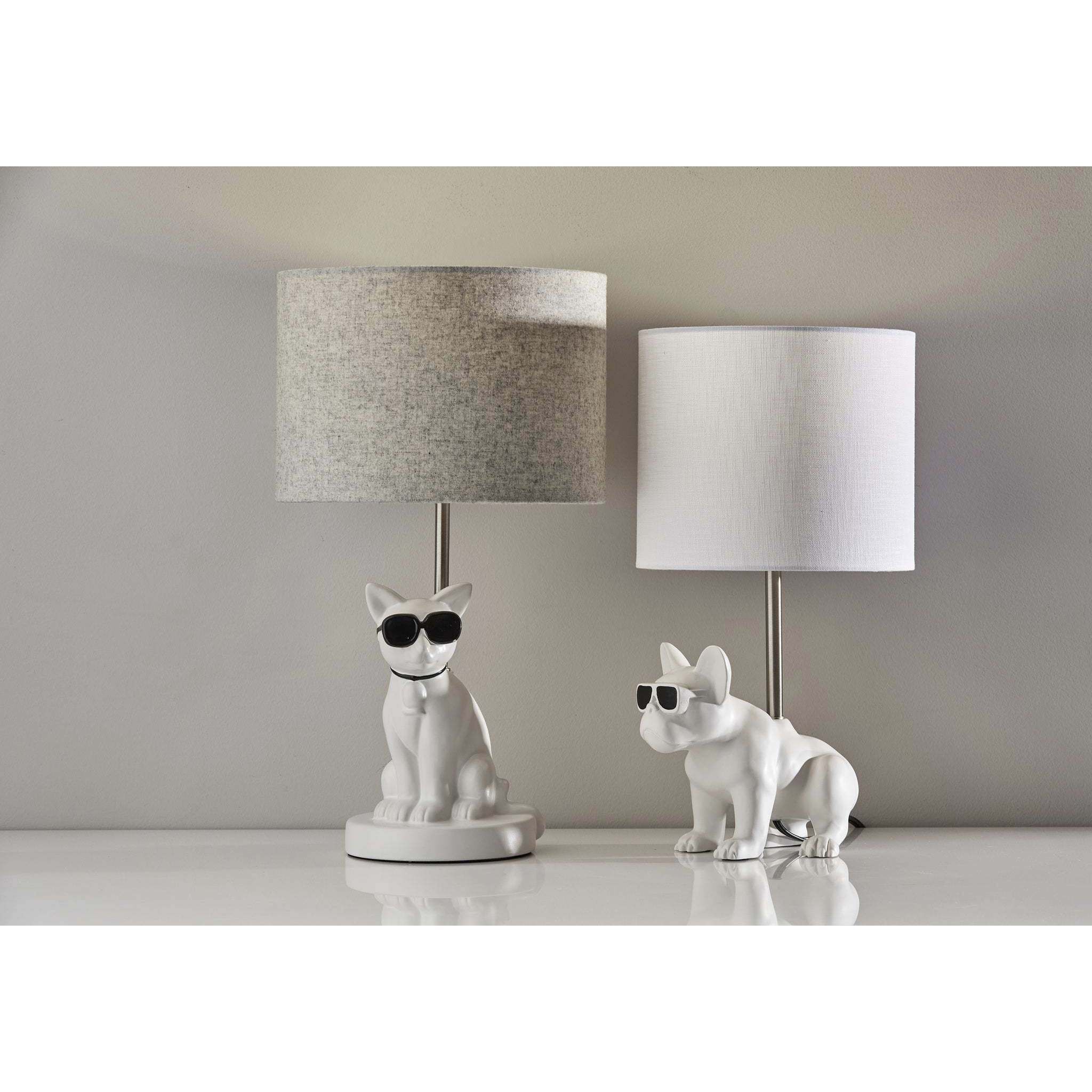 Sunny 16 inch 60 watt White Ceramic with Brushed Steel Neck Table Lamp Portable Light, Simplee Adesso