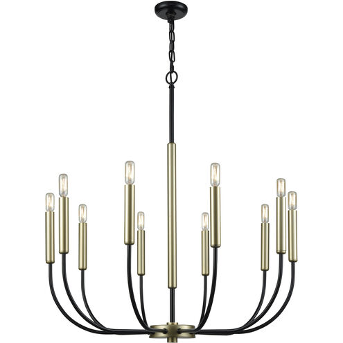 Transatlantique 10 Light 34 inch Aged Brass with Black Chandelier Ceiling Light