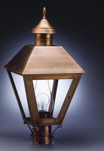 Boston 1 Light 27 inch Antique Brass Post Lantern in Seedy Marine Glass, Chimney, Medium