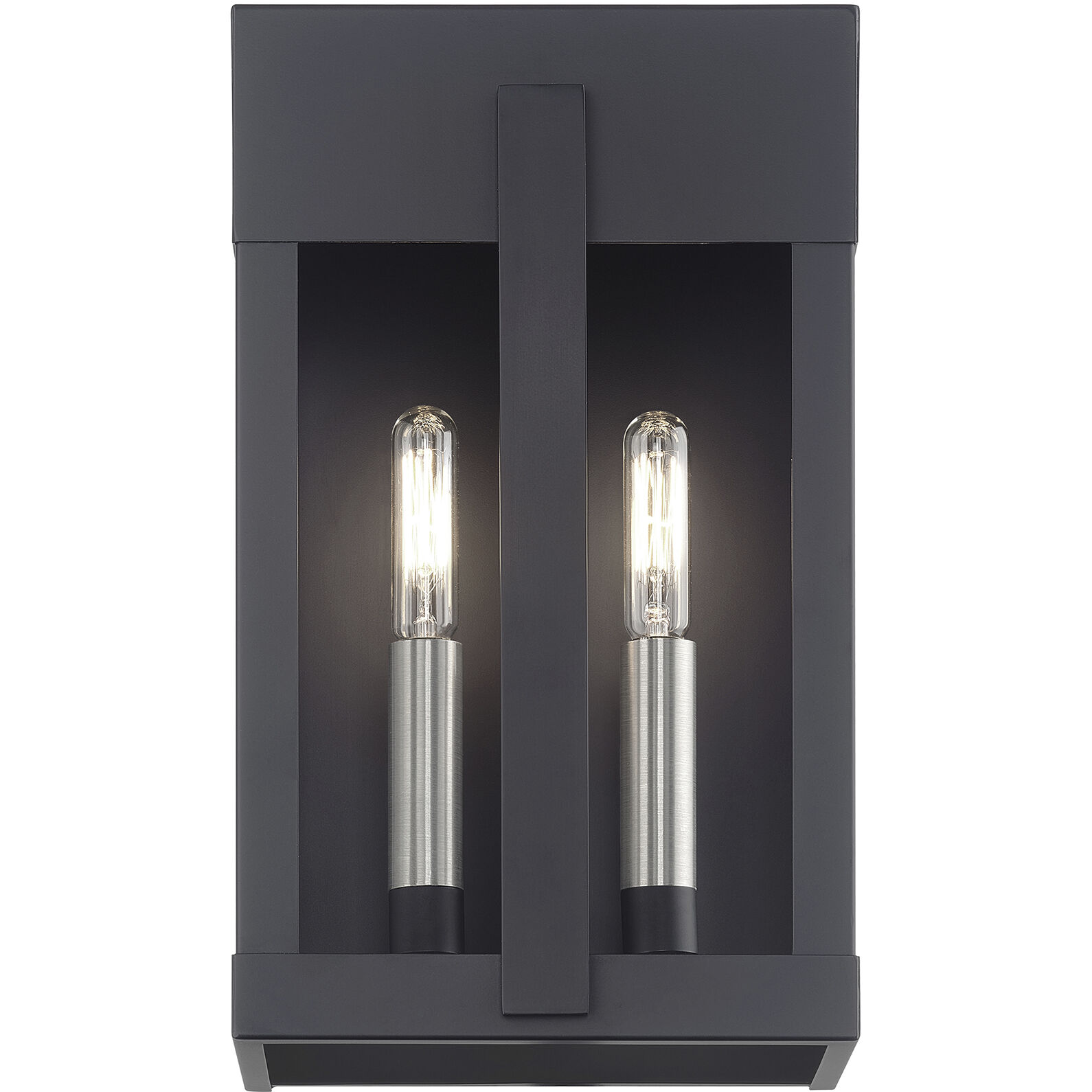 Berksford 2 Light 12 inch Black with Brushed Nickel Candles Outdoor Wall Lantern