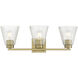 Riville 3 Light 22.75 inch Vintage Brass Bathroom Vanity Light Wall Light