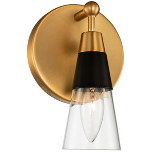 Ponti 1 Light 6 inch Matte Black with New Brass Bath Light Wall Light
