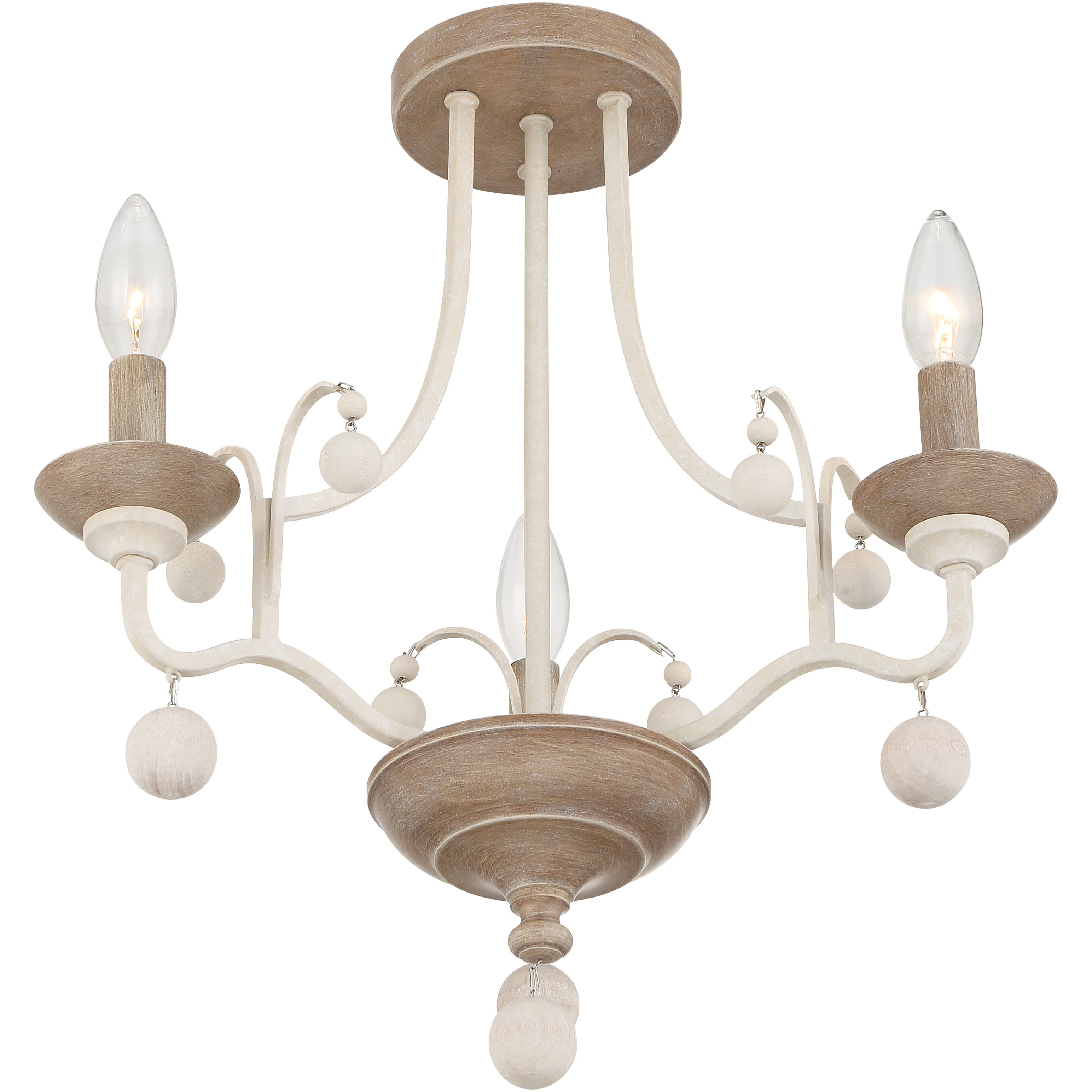 Colonial Charm 3 Light 16.75 inch White Wash and Sun Dried Clay Semi Flush Ceiling Light
