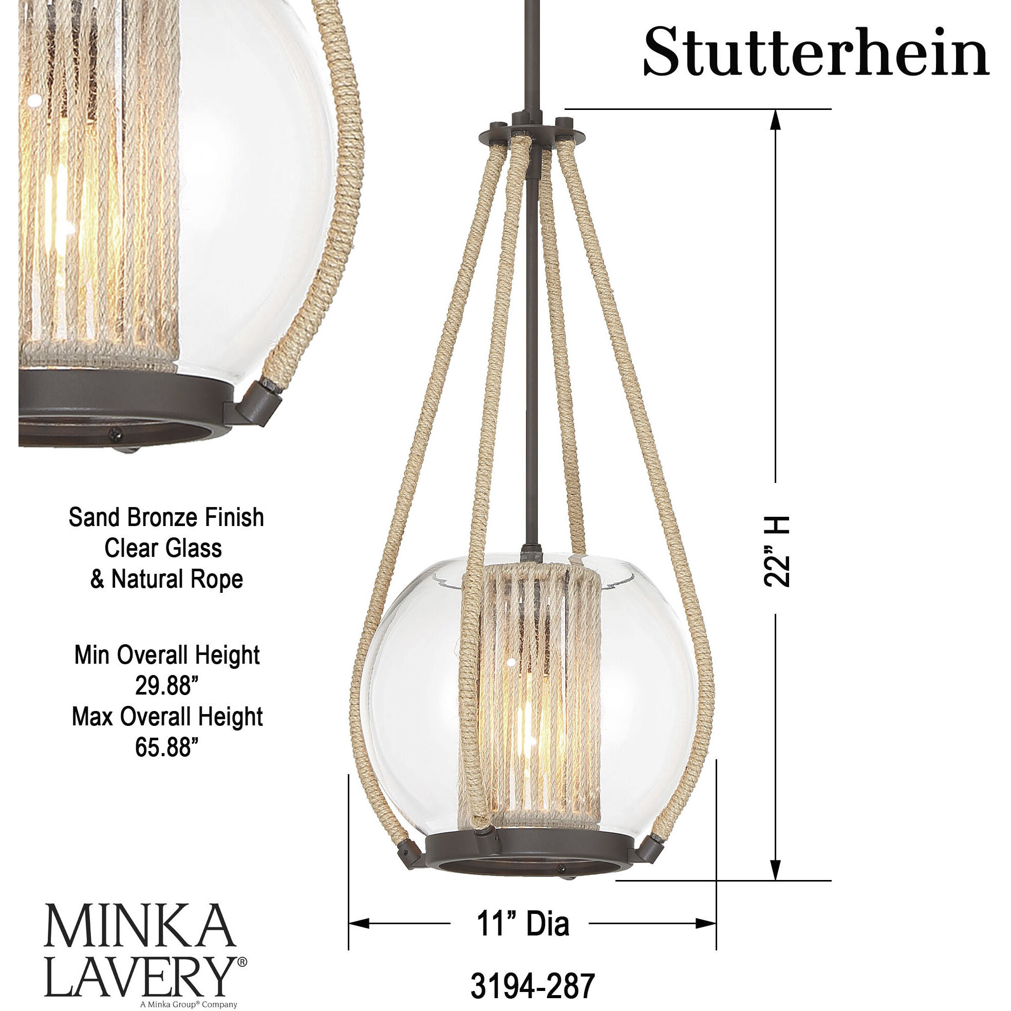 Stutterhein 1 Light 11 inch Sand Bronze Pendant Ceiling Light