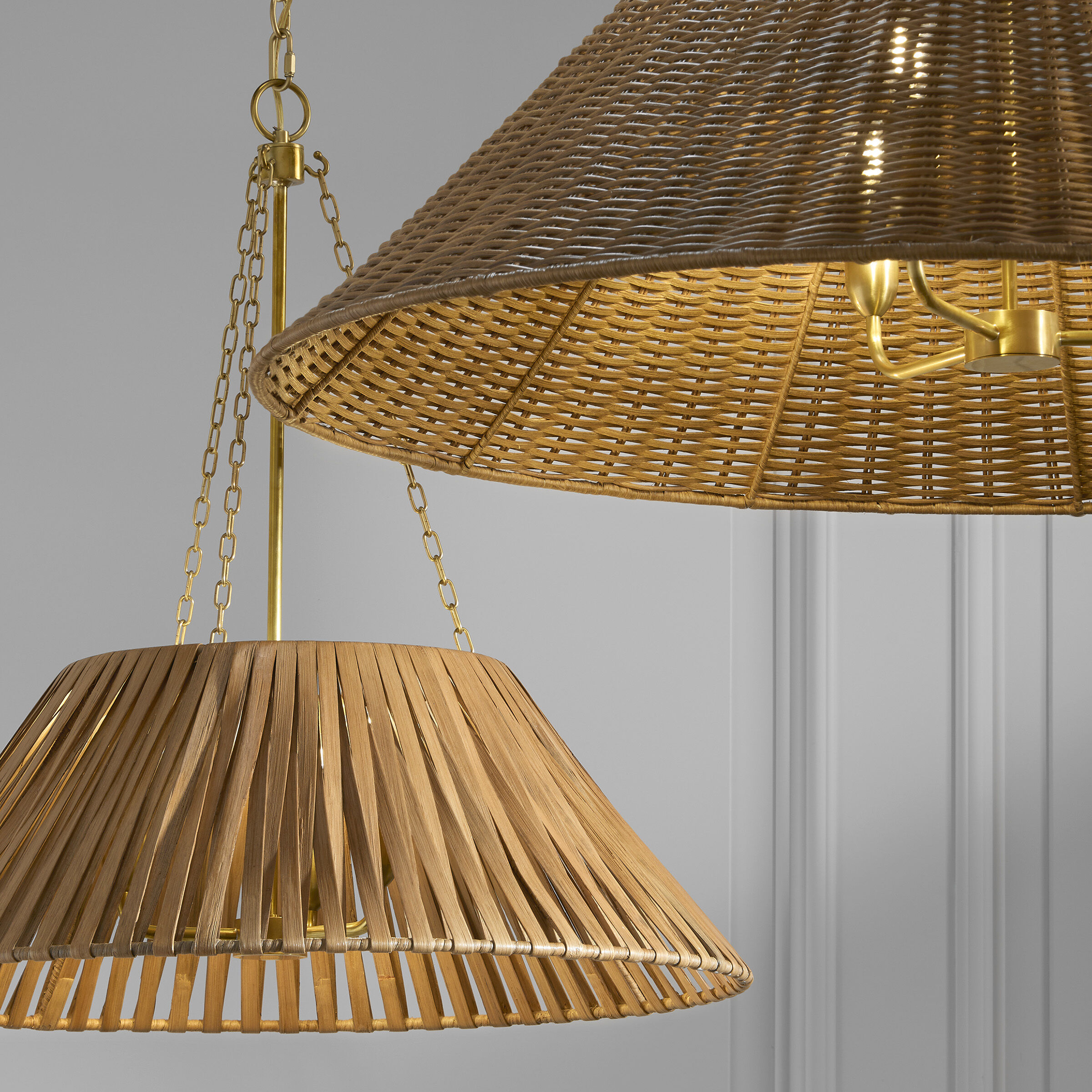 Marie Flanigan Corinne LED 36.25 inch Soft Brass Woven Hanging Shade Ceiling Light in Natural Wicker, Extra Large