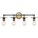 Restoration Aurora 4 Light 30 inch Black Brushed Brass Bath Vanity Light Wall Light, Restoration