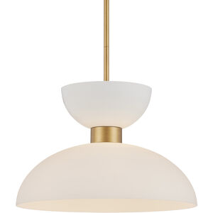 Zevio 1 Light 15.75 inch Antique Brass and White and Opaque Pendant Ceiling Light
