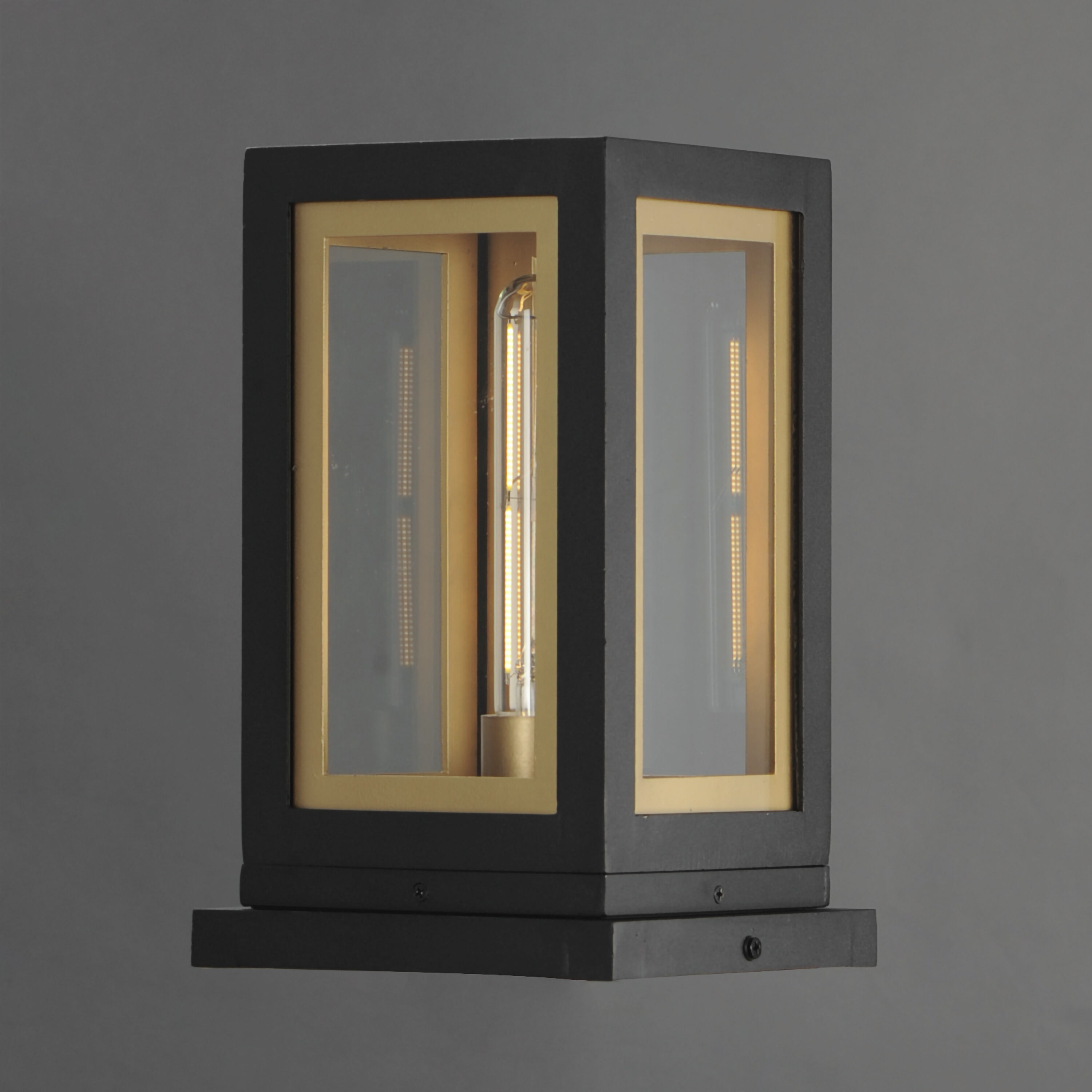 Neoclass 11.5 inch 60 watt Black and Gold Outdoor Deck Lantern in Clear