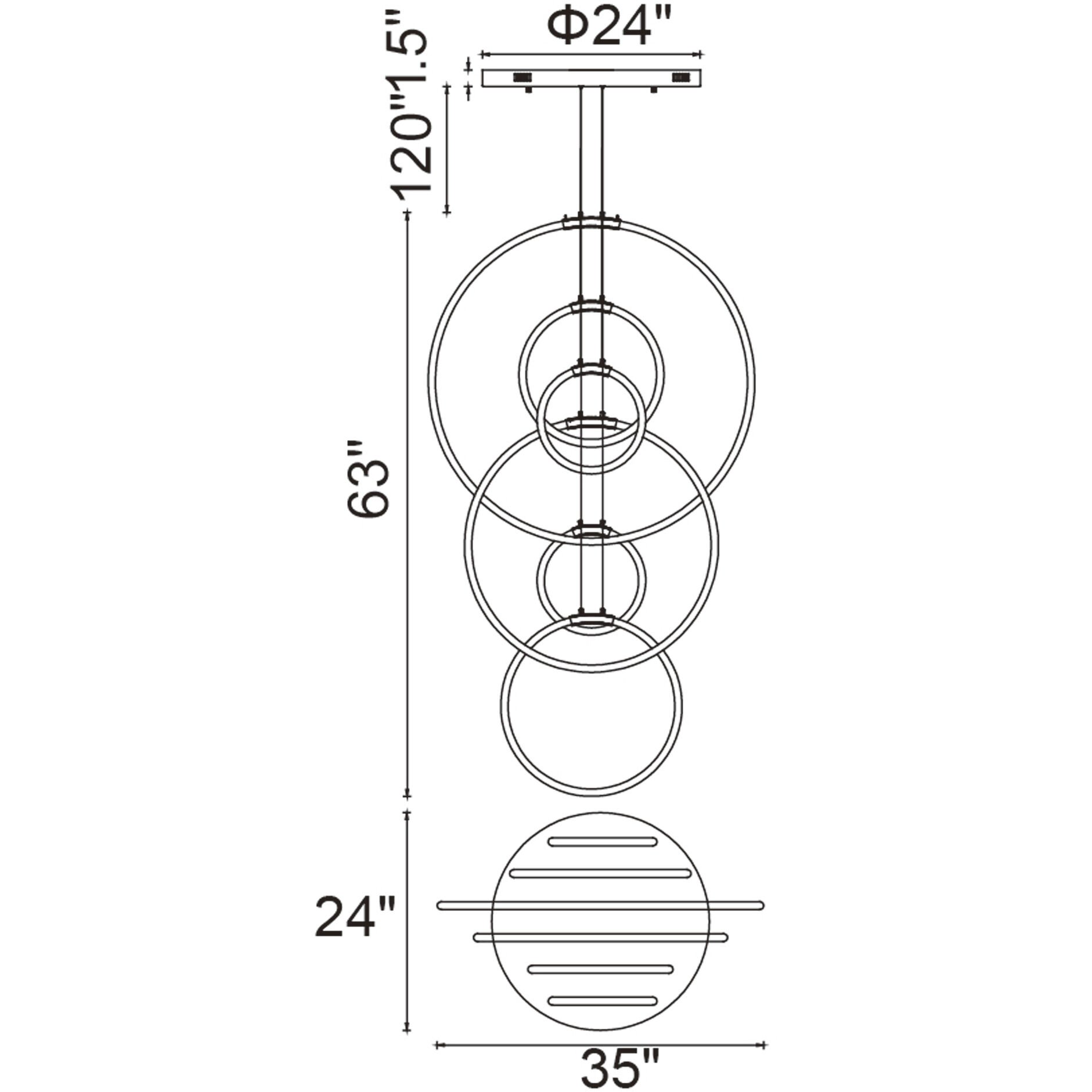 Hoops LED 24 inch Black Chandelier Ceiling Light