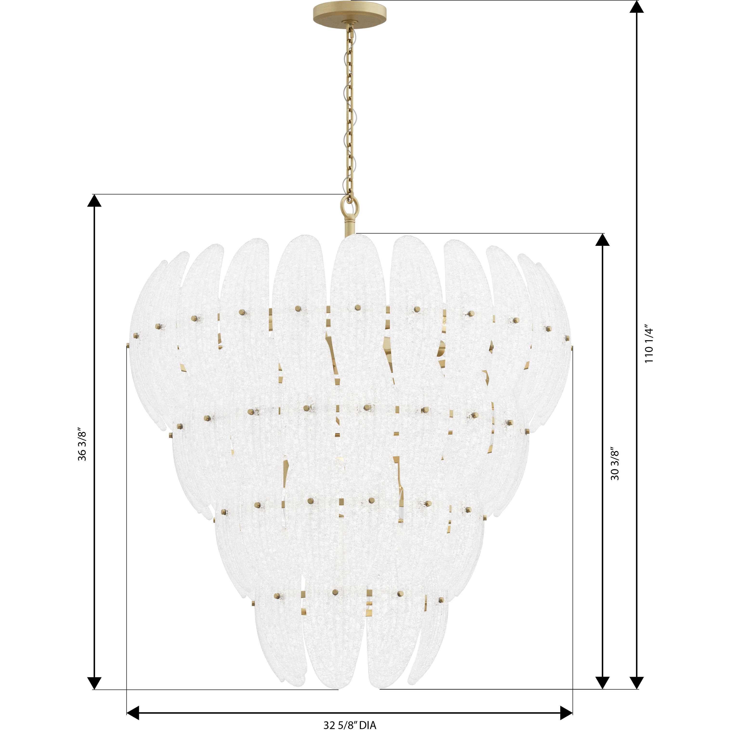 Marclaire 15 Light 32.75 inch Legacy Brass Pendant Ceiling Light in Clear Textured Handmade Glass