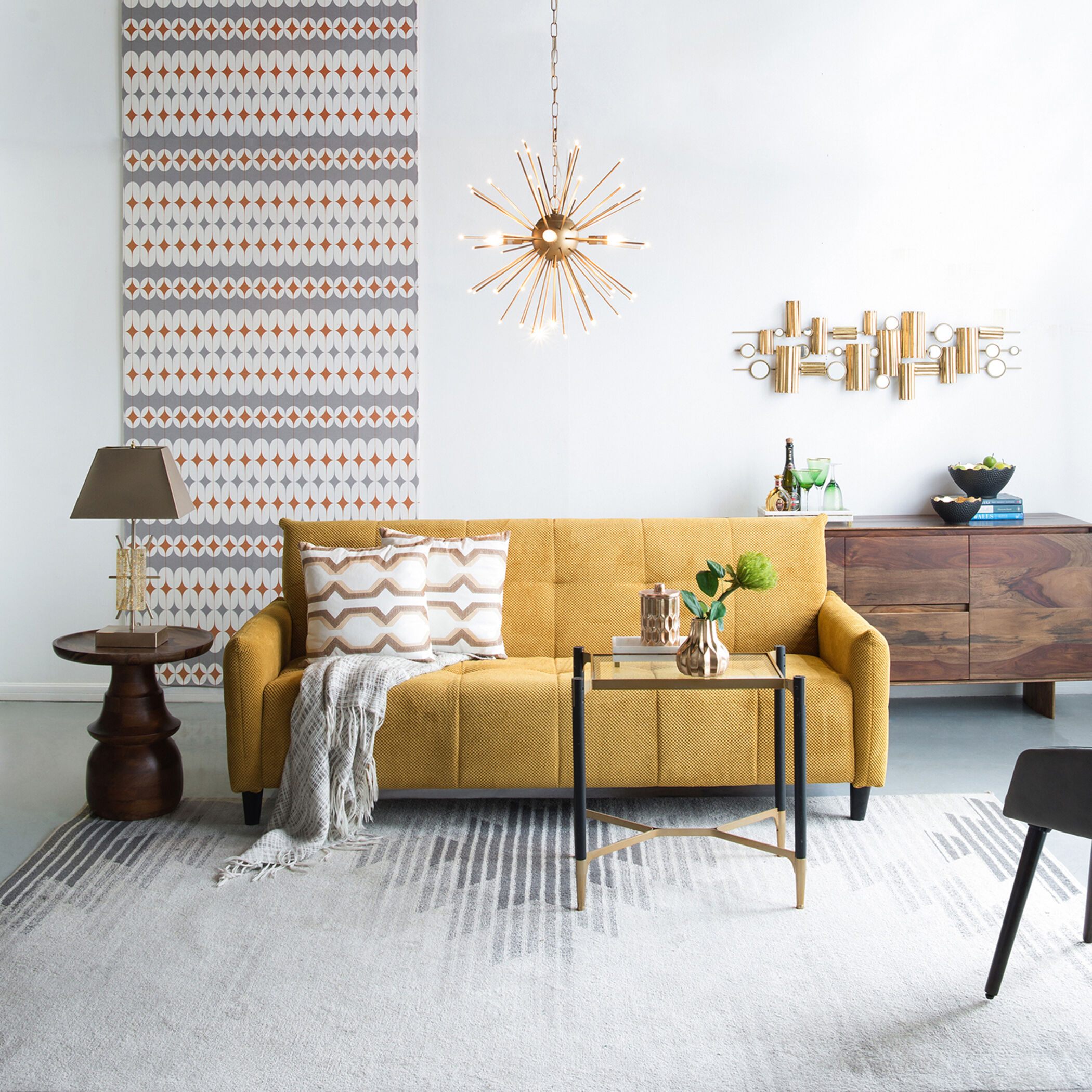 Large Biscuit Tufted Mustard Sofa