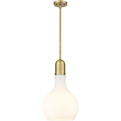 Amherst LED 12 inch Brushed Brass Mini Pendant Ceiling Light in Matte White Glass