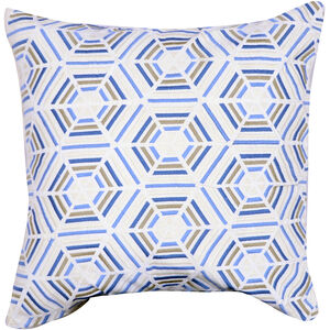 Embroidered 20 inch White and Blue Pillow