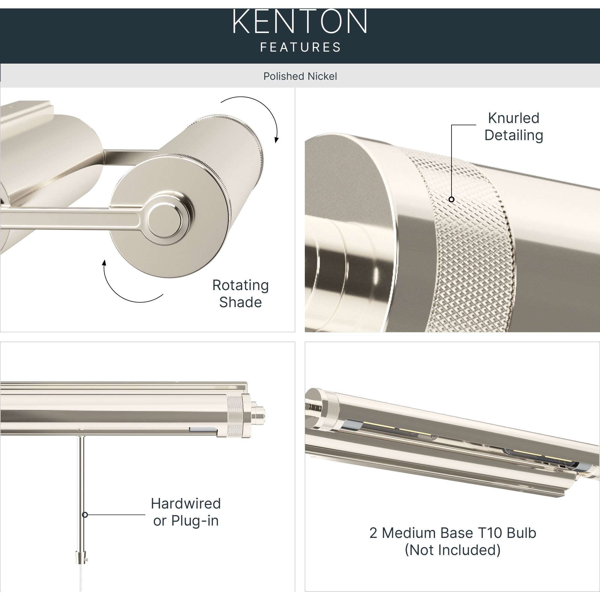 Kenton 26 watt 24 inch Polished Nickel Picture Light Wall Light