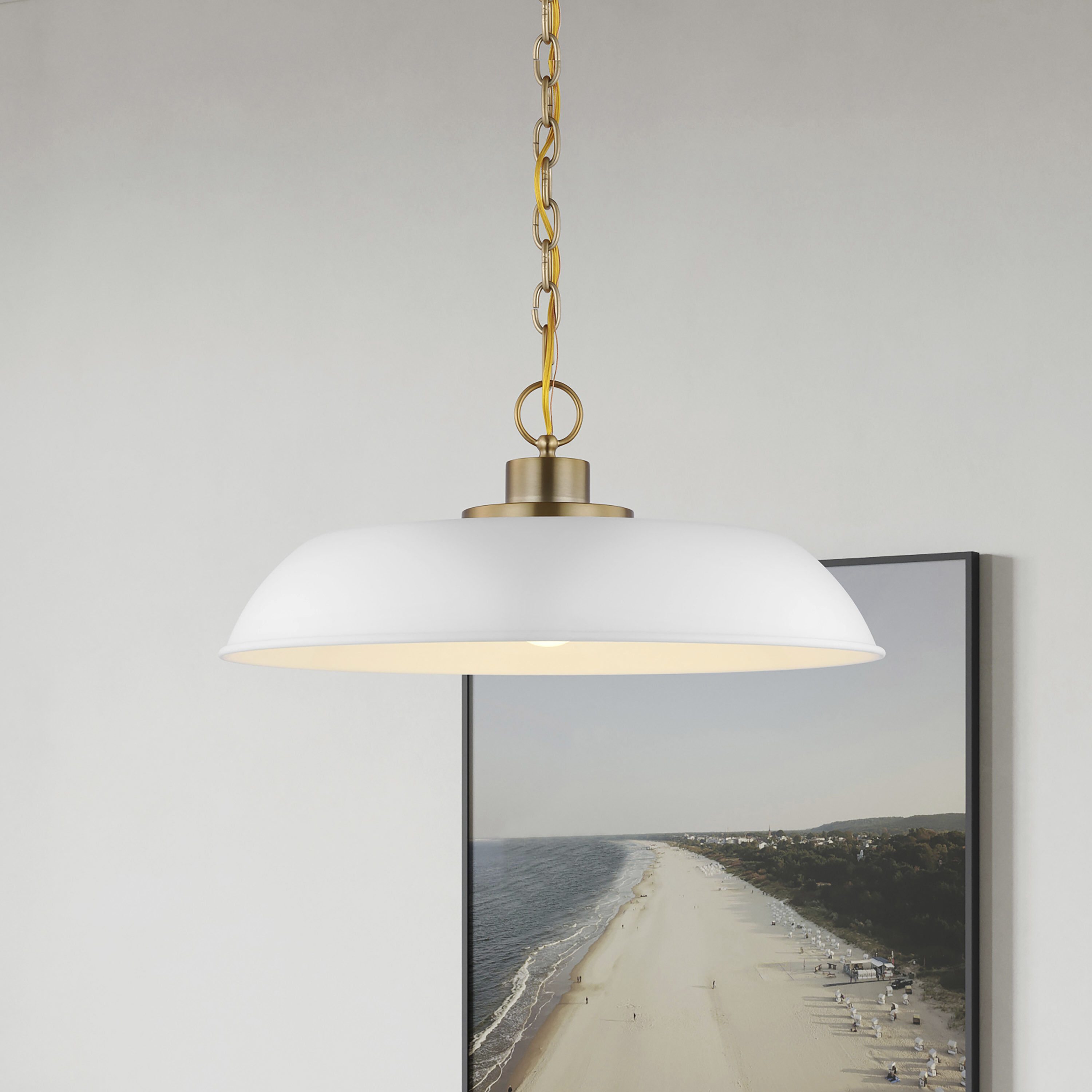 Colony 1 Light 20 inch Matte White/Burnished Brass Pendant Ceiling Light